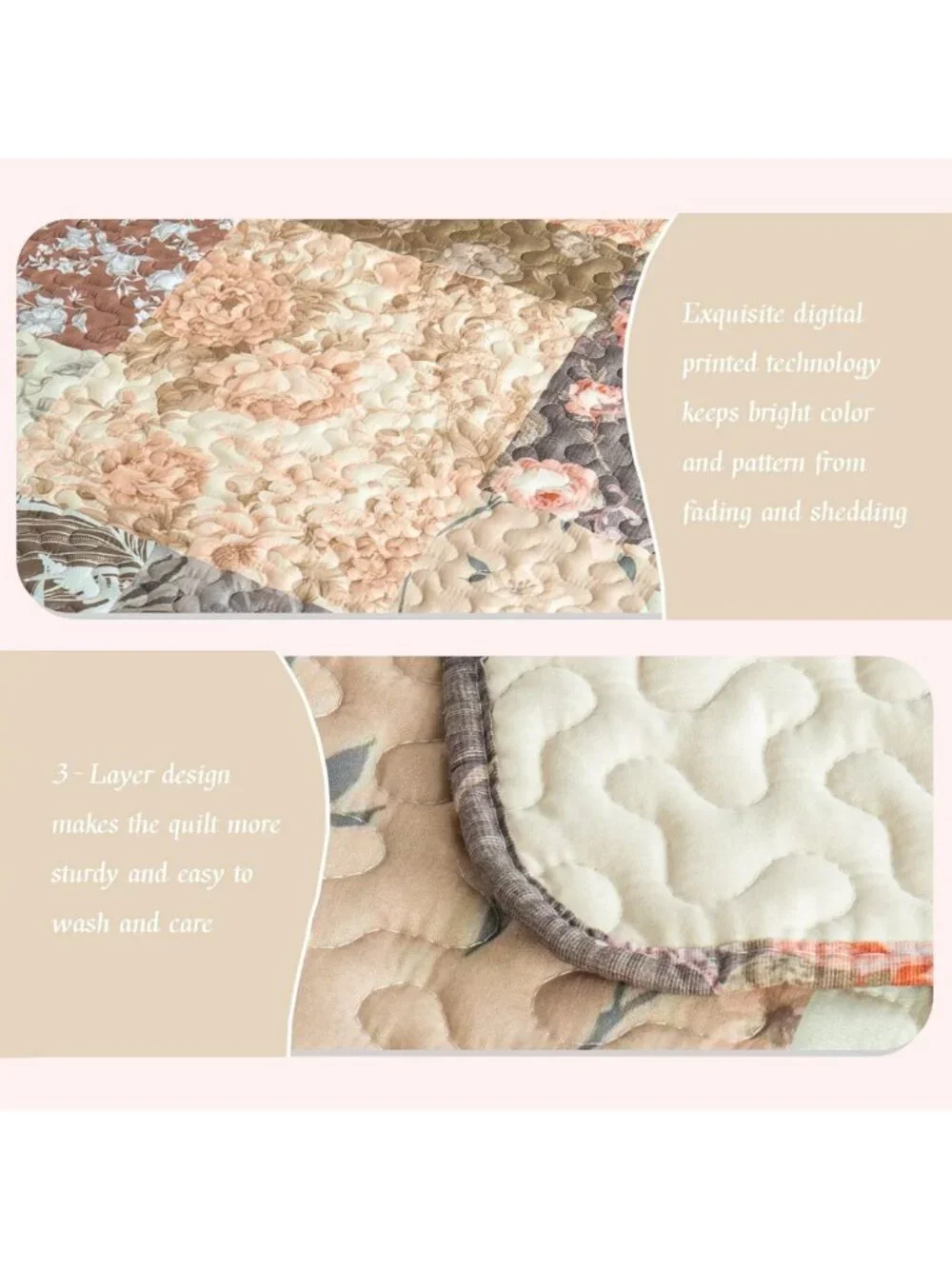 Boho Floral King Quilt Set - Reversible Lightweight Bedspread with 2 Pillow
